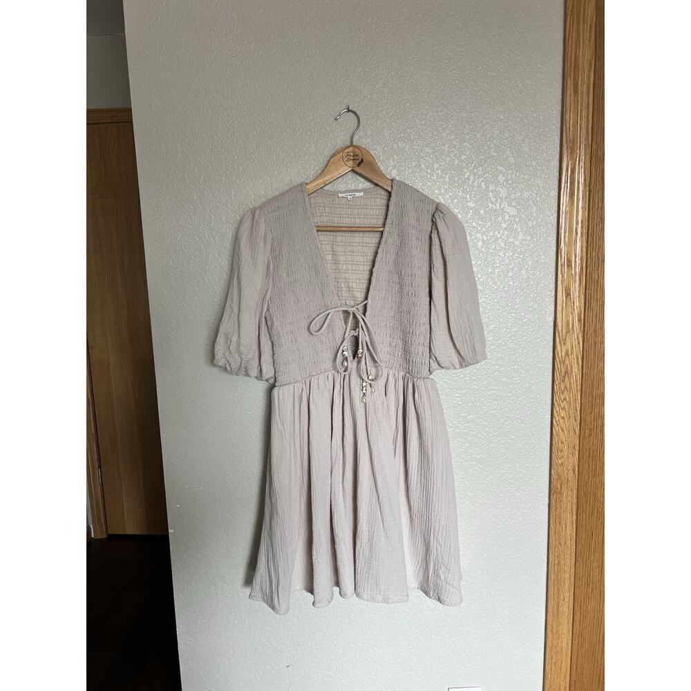 Tularosa Bria Tie Front Mini Dress Small Revolve Smocked Puff Sleeves